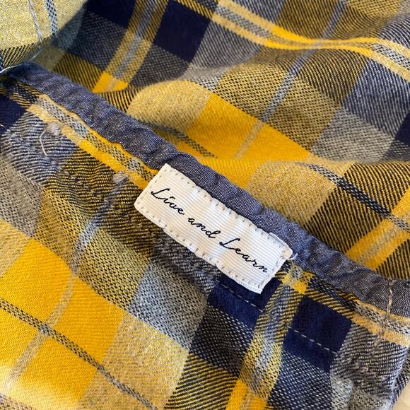 Denim & Flower Slim Fit Yellow Blue Plaid Flannel Long Sleeve Shirt XL - Picture 5 of 12